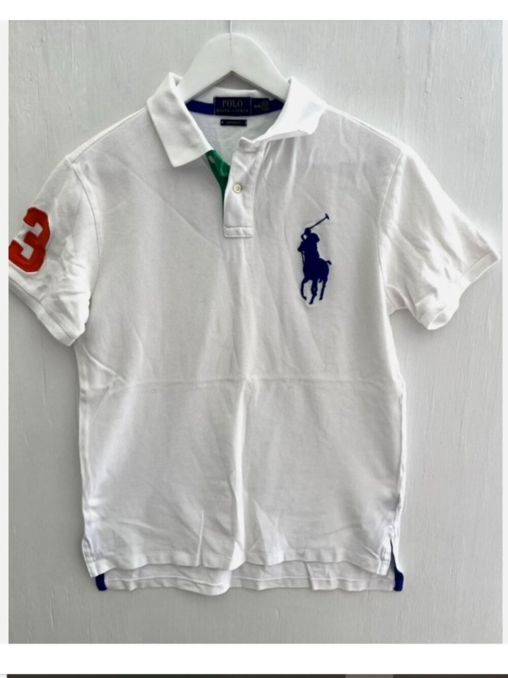POLO RALPH LAUREN Custom Fit Big Pony Polo Shirt White Woven Cotton #3 Size S